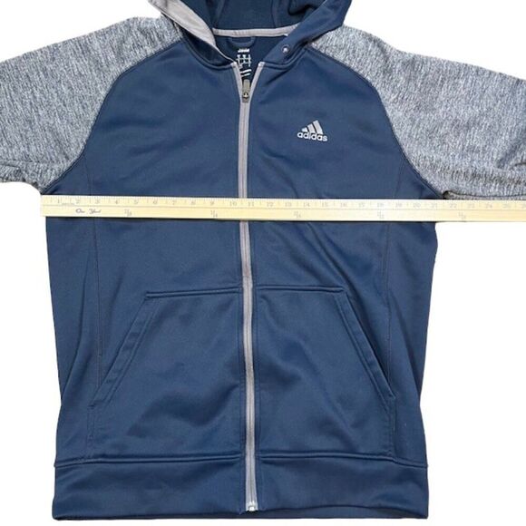 Adidas Climawarm Performance Hooded Jacket Fleece Lined Gray Navy Size Medium - Picture 3 of 11